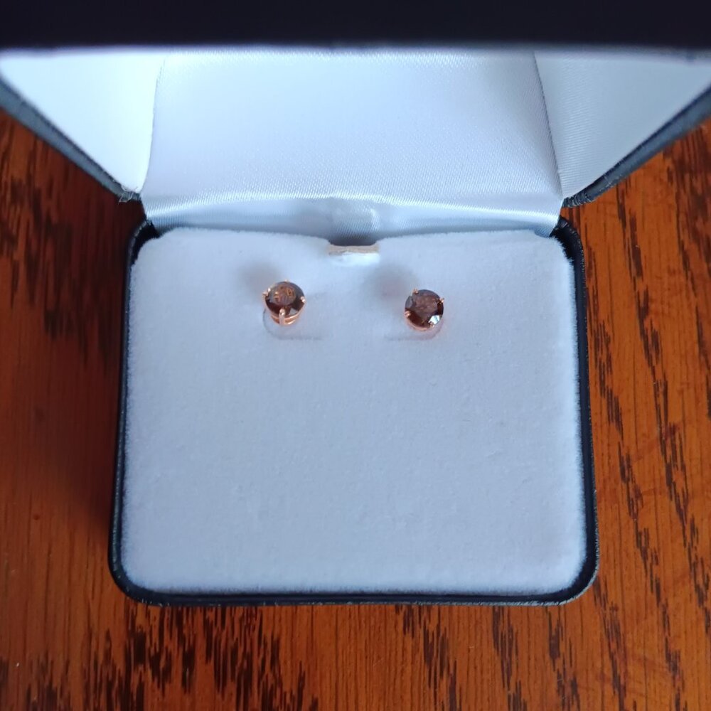 New Levian® 3/8 ct. t.w. Chocolate Quartz® Earrings in 14K Strawberry Gold® - Picture 2 of 5